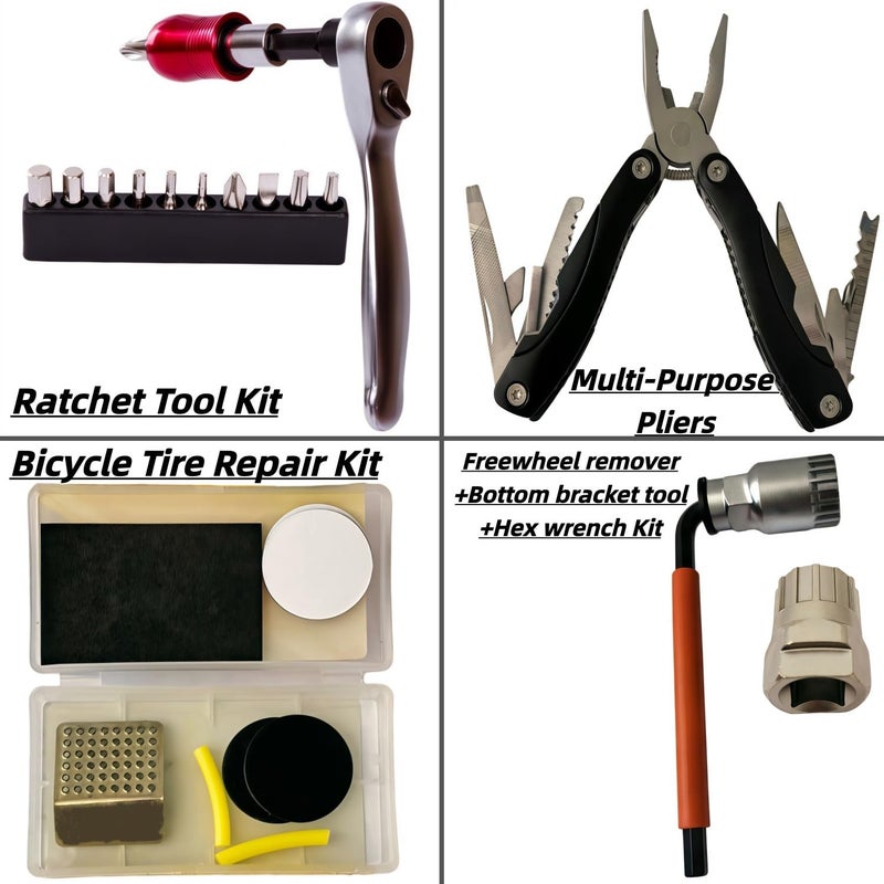 YBEKI Professional Bike Repair Tool Kit with Hard Case - Complete Maintenance Set for Mountain & Road Bikes, Includes Ratchet, Chain Tool, Crank Puller, Tire Bead Breaker, Multi-purpose Pliers - Image 5